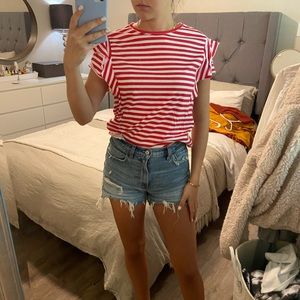 Zara Striped Ruffle Tee